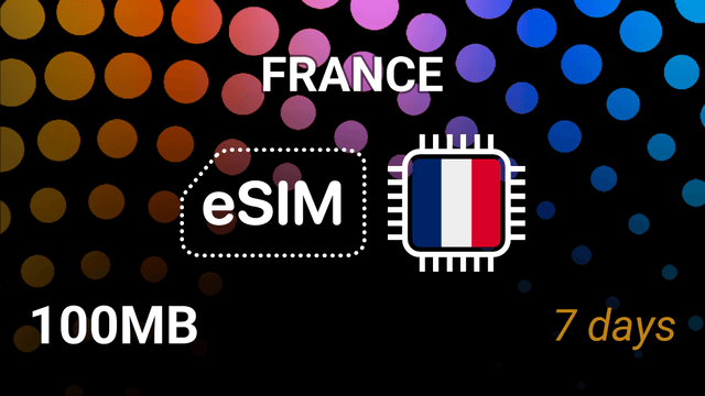 eSIM France: 100MB Internet, 7 Days, Bouygues, Free, SFR