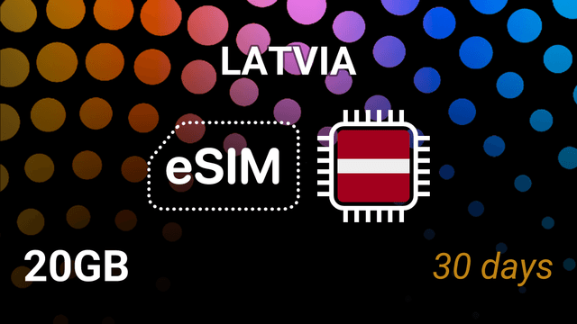eSIM Latvia: 20GB Internet, 30 Days, Bite, LMT, Tele2