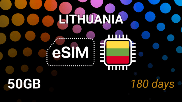 eSIM Lithuania: 50GB for 180 Days – BITĖ, Tele2, Telia