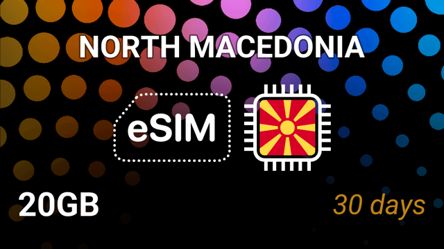 eSIM North Macedonia: 20GB, 30 Days, Telekom.mk & vip, 5G