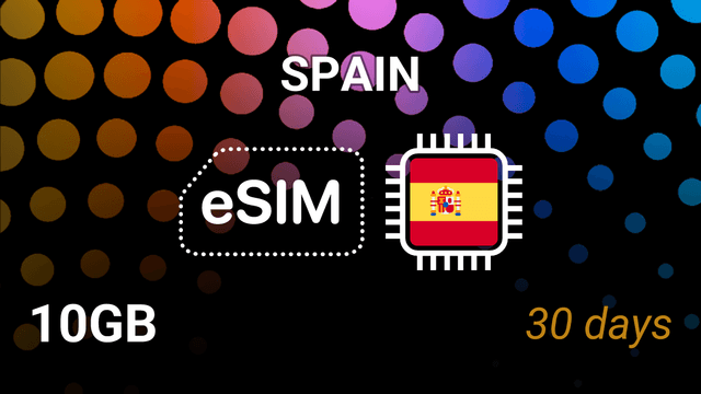 eSIM Spain: 10GB Internet, 30 Days, Movistar, Orange, Vodafone, Yoigo