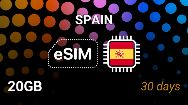 eSIM Spain: 20GB Internet, 30 Days, Movistar, Orange, Vodafone, Yoigo