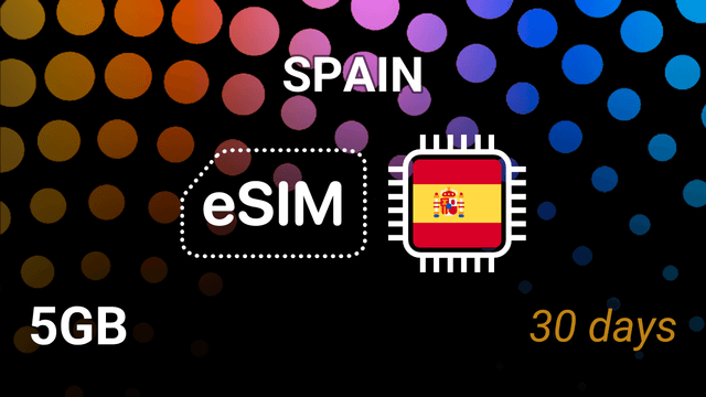 eSIM Spain: 5GB Internet, 30 Days, Movistar, Orange, Vodafone, Yoigo