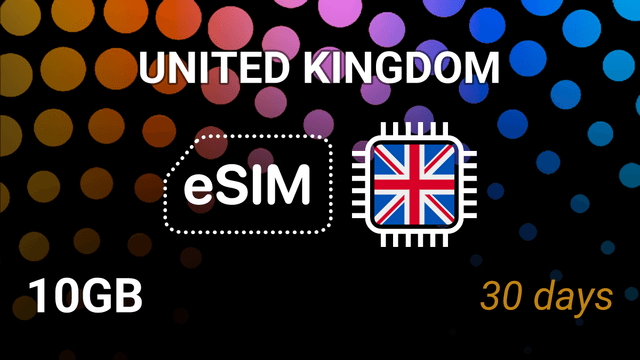 eSIM United Kingdom: 10GB Internet, 30 Days, 3/4/5G, Top Operators