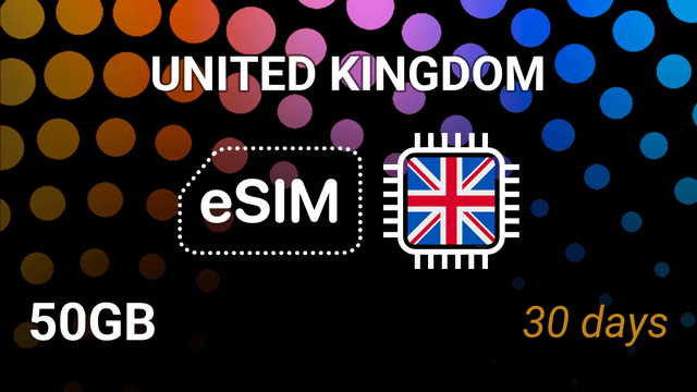 eSIM United Kingdom: 50GB Internet, 30 Days, 3/4/5G, Top Operators