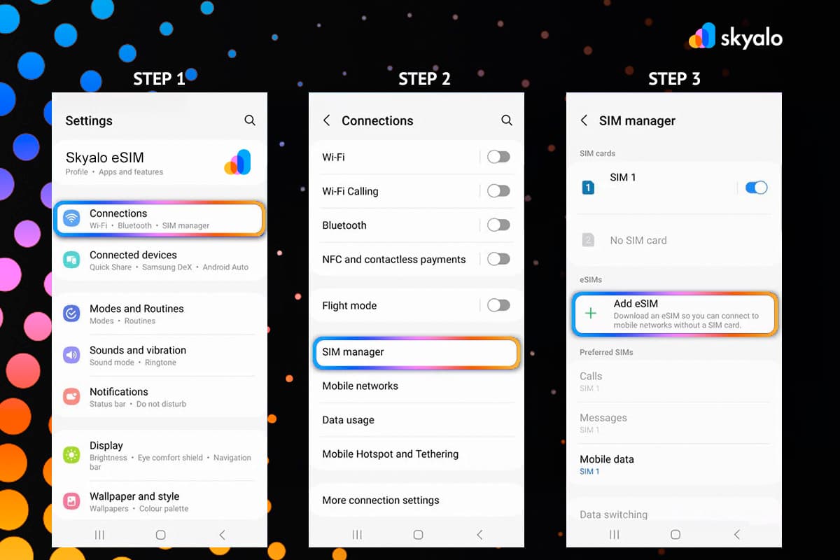 On Android, eSIM is added through SIM or mobile network settings.