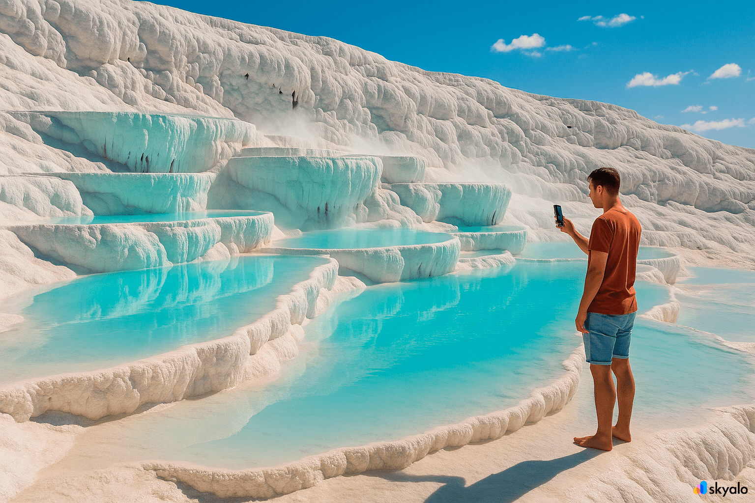 Pamukkale’s travertine cascades — stable internet with eSIM technology