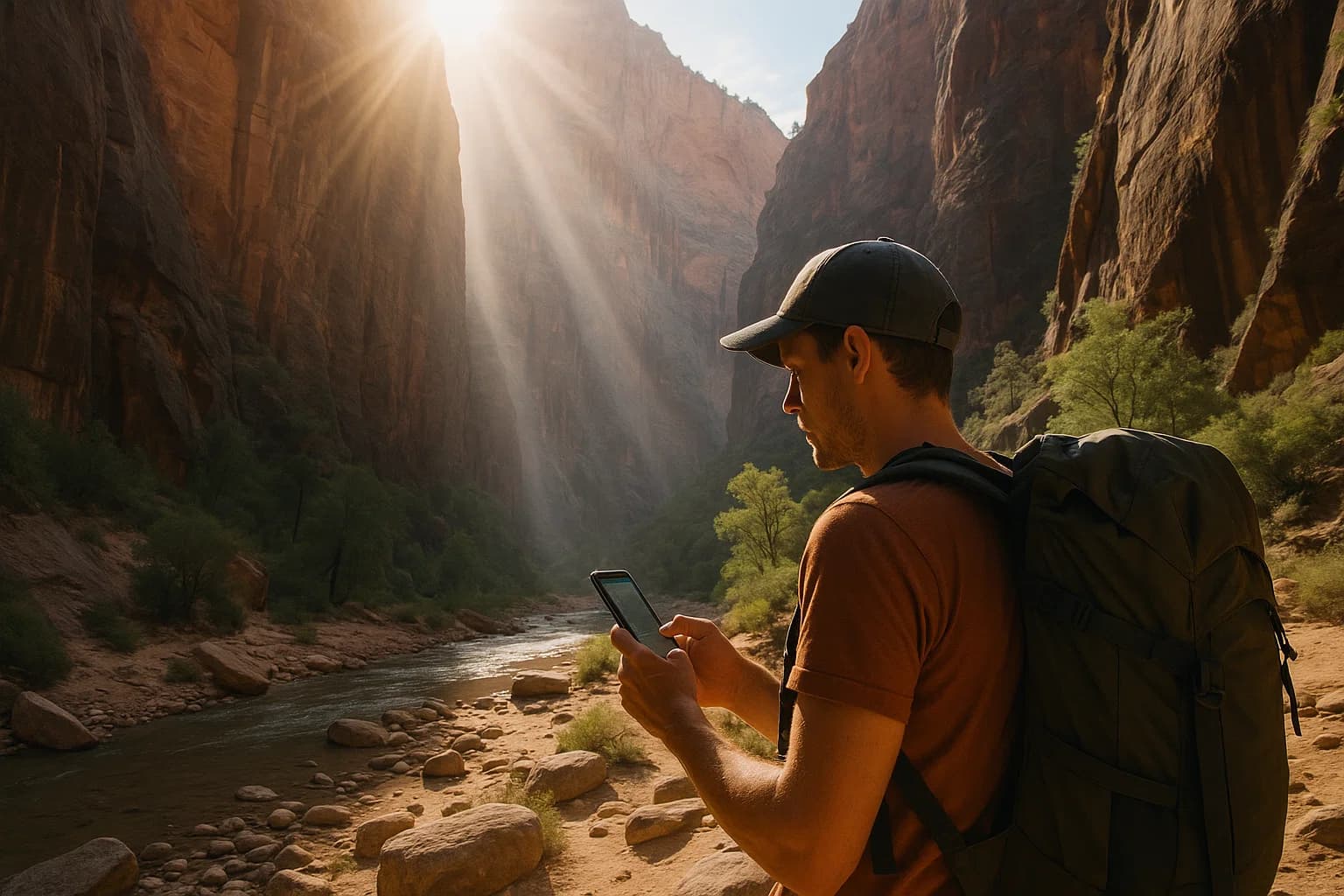 Traveler in Zion Canyon with eSIM