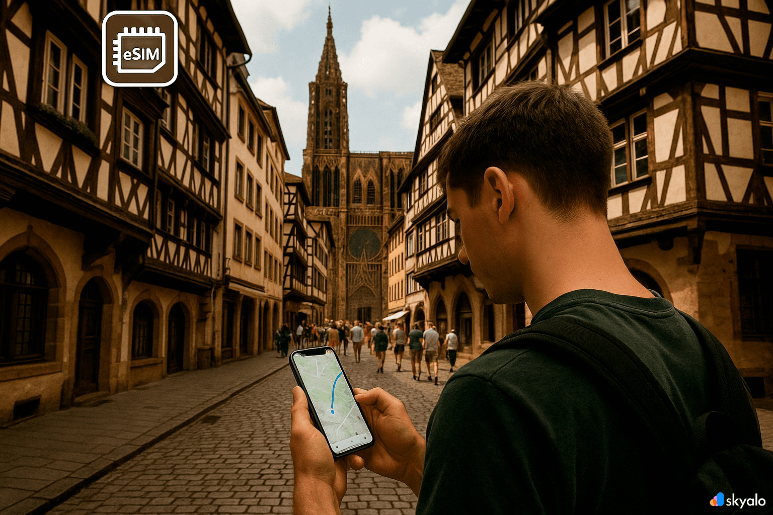 Strasbourg Cathedral and half-timbered houses in Petite France, route planning made easy with eSIM