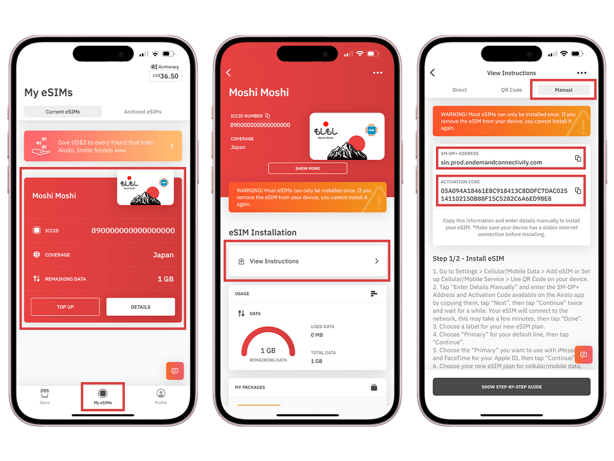 The Airalo app interface