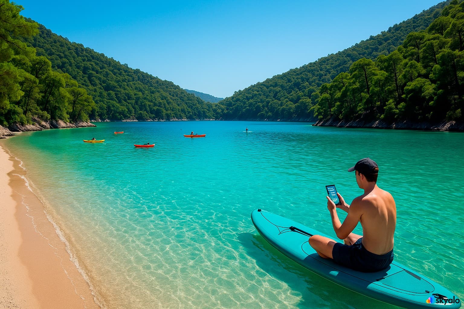 The turquoise Blue Lagoon of Ölüdeniz — share your journey online with Skyalo eSIM