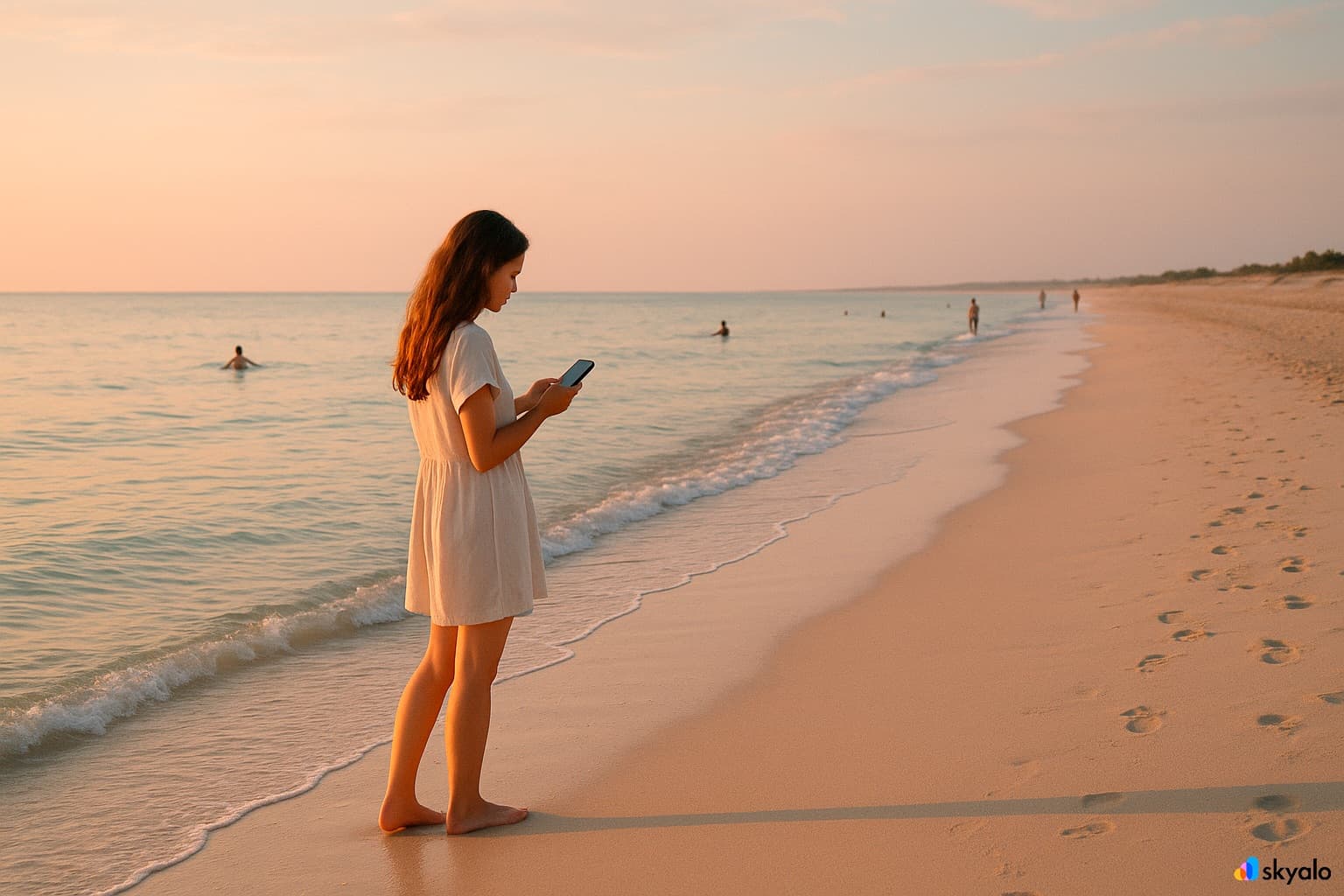 A girl walks at the edge of the water on Saadiyat Island