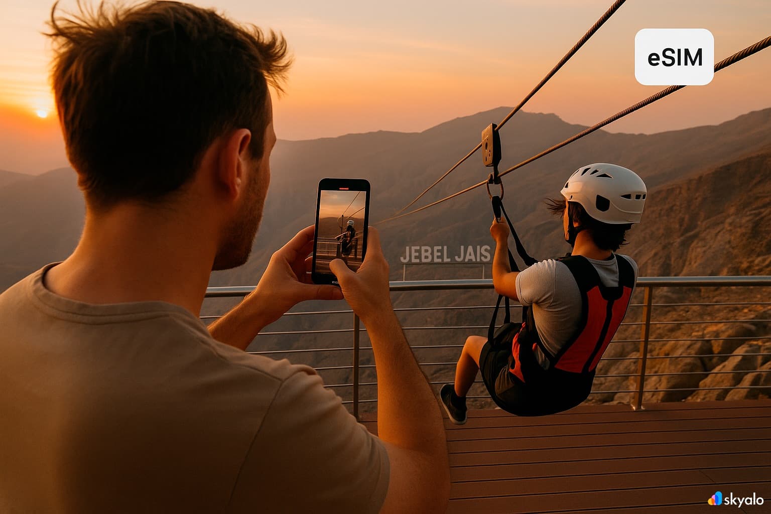 Zipline launch at Jebel Jais — share the clip via eSIM