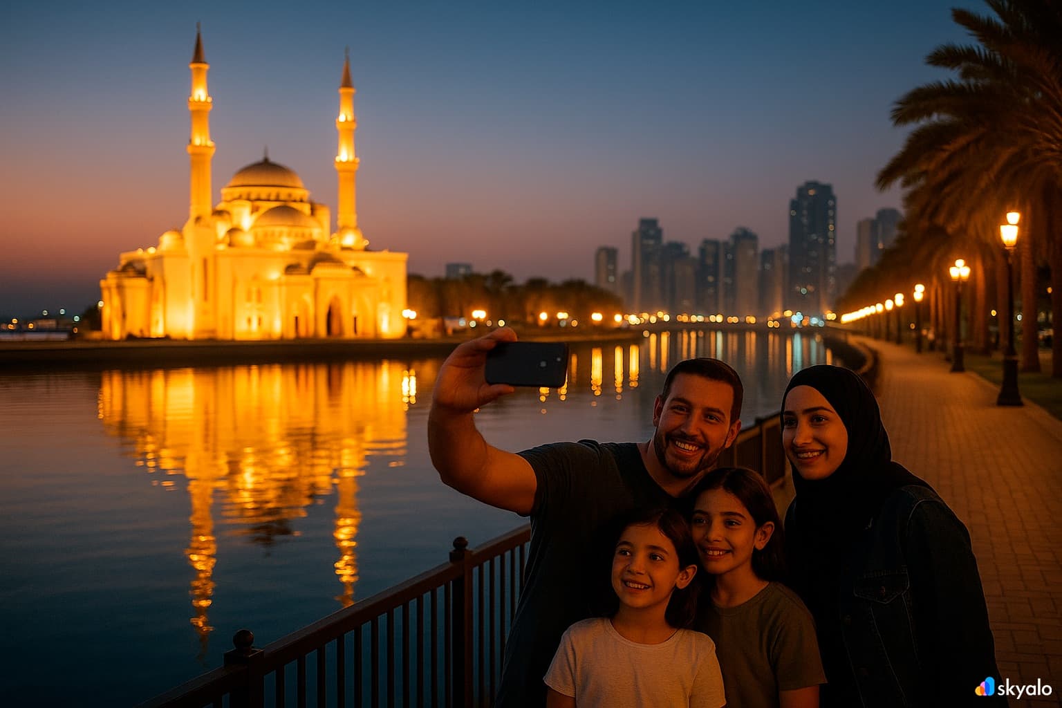 Family photo at Al Noor Mosque