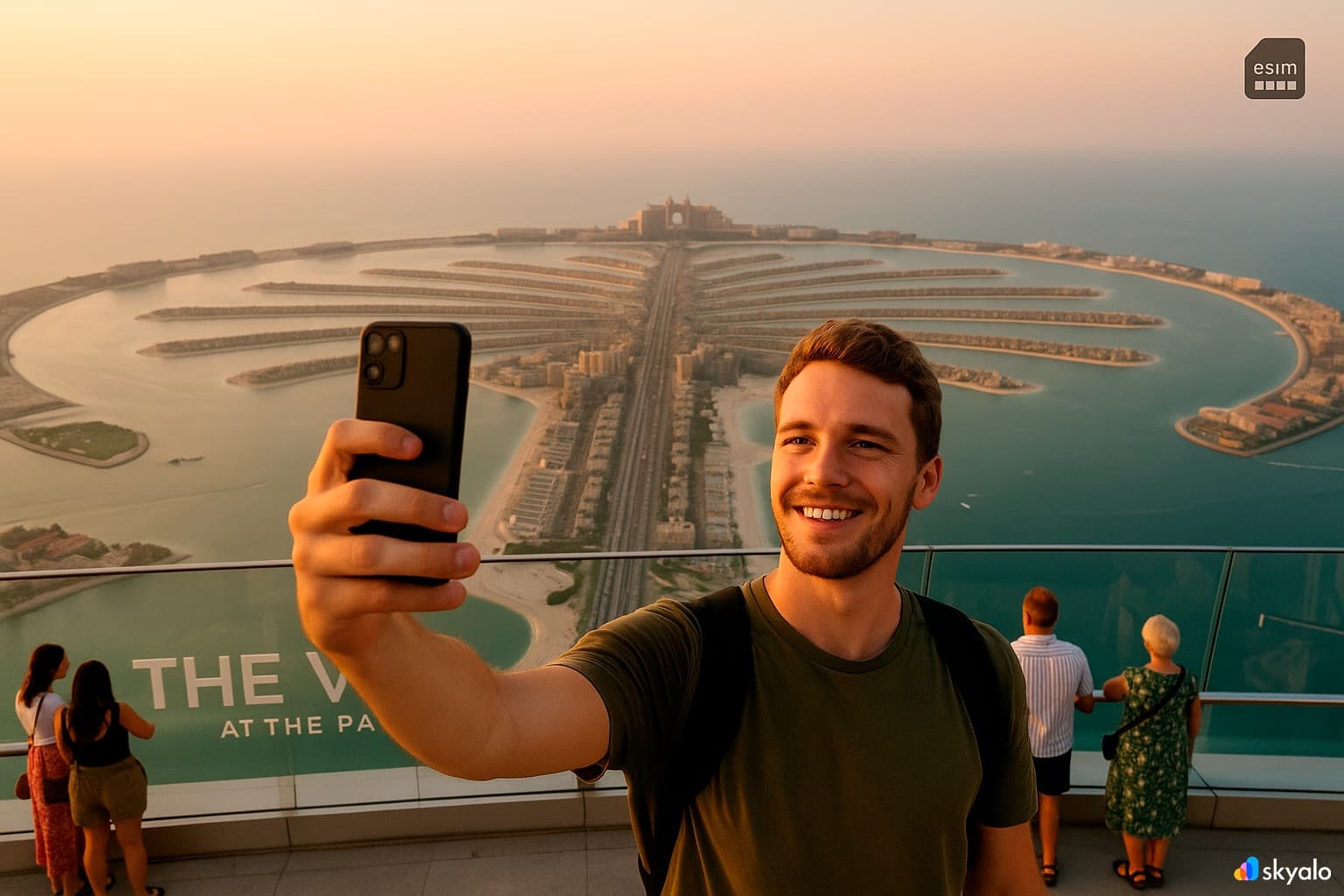 Selfie at The View — stories upload instantly via eSIM