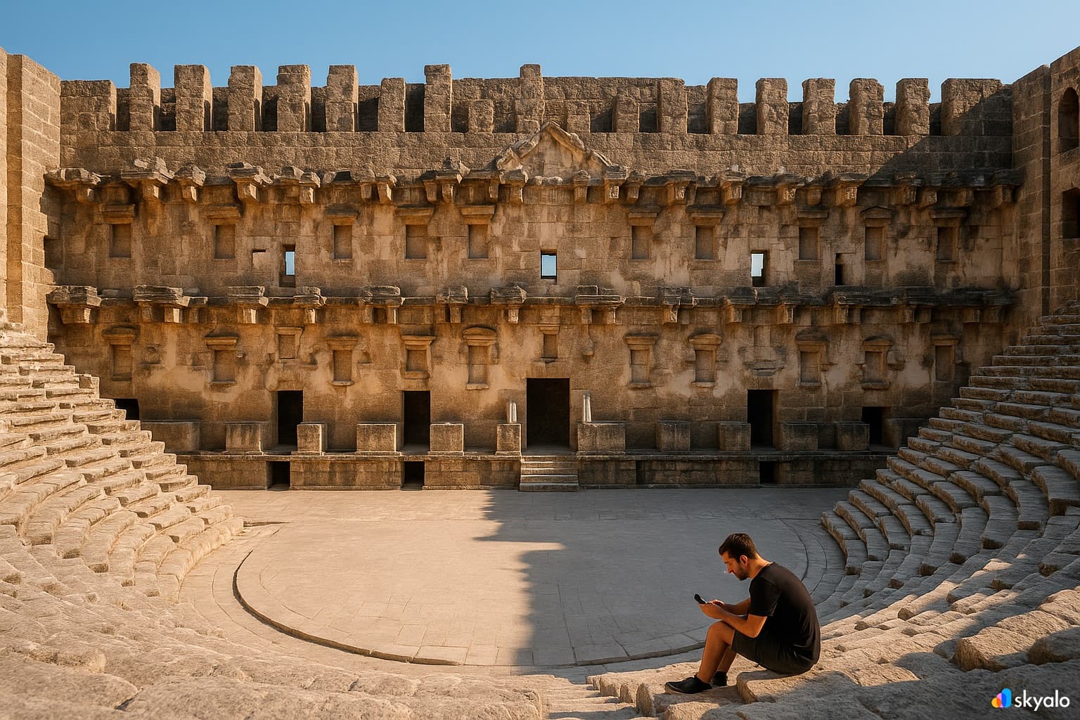 A traveler at Aspendos Theater — an ancient wonder preserved through time