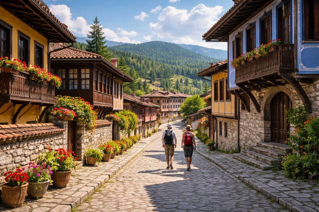 La città di Koprivshtitsa con case dell’epoca del Rinascimento