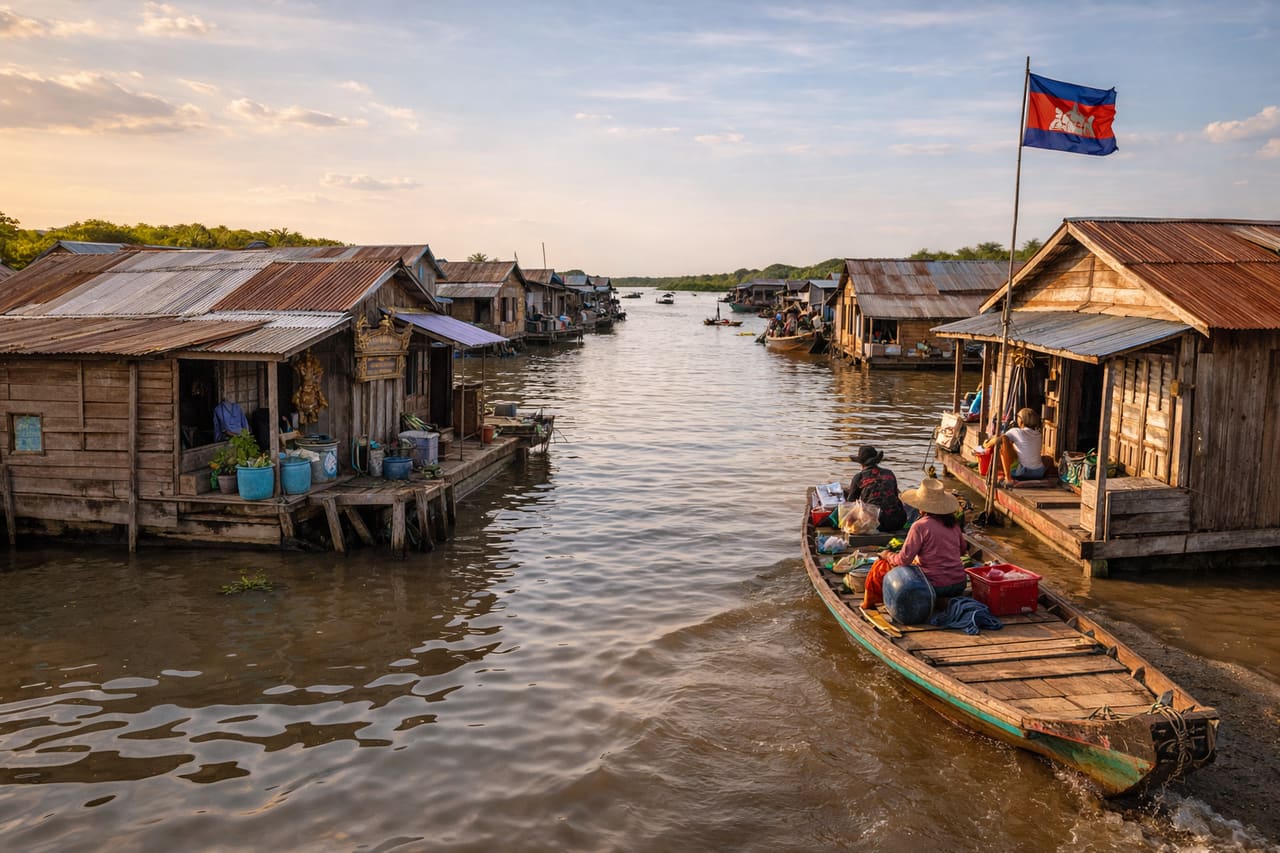 Villaggio galleggiante sul lago Tonlé Sap