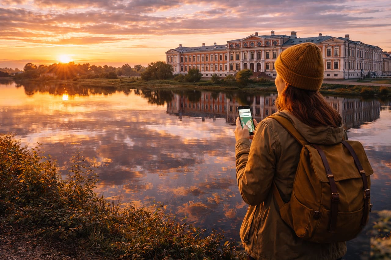 Jelgava Sarayı ve eSIM kullanan bir turist