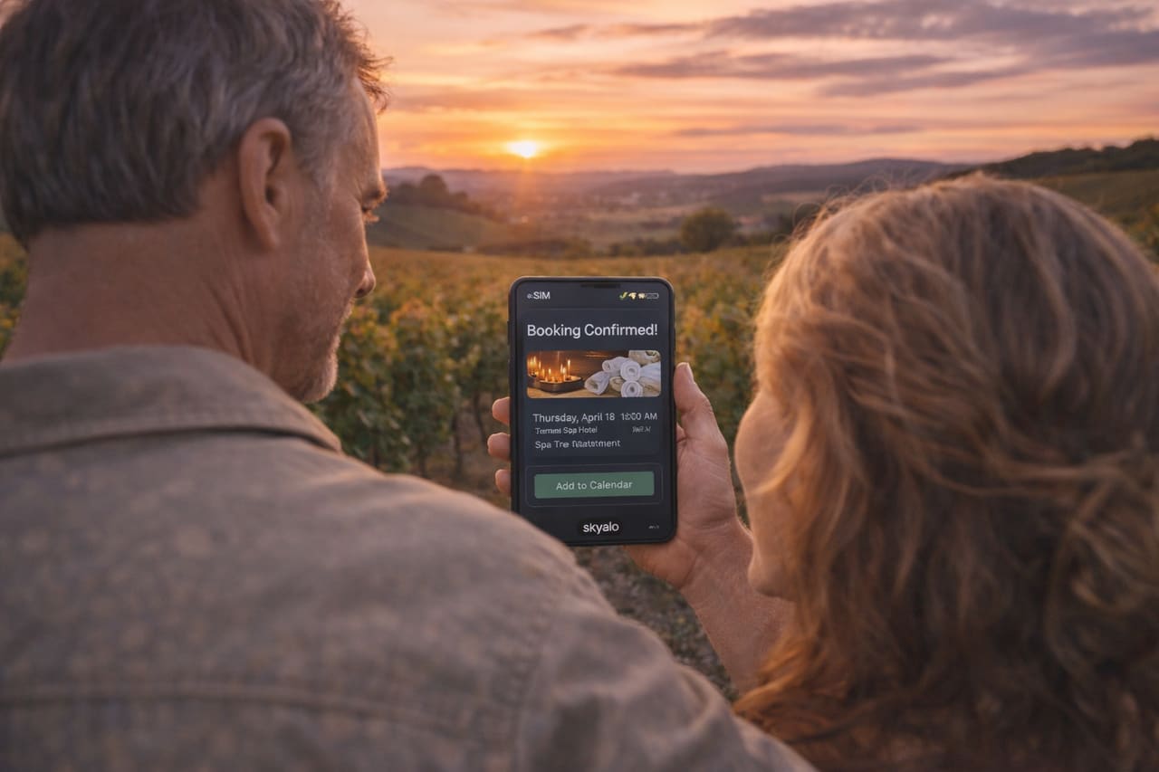 Prenotazione online SPA a Baden tramite smartphone con eSIM per viaggiare in Austria
