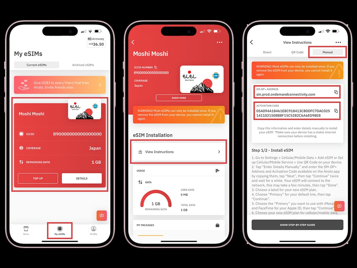 Die Airalo-App-Oberfläche