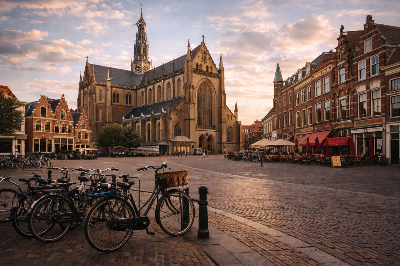 La piazza centrale di Haarlem con la chiesa gotica