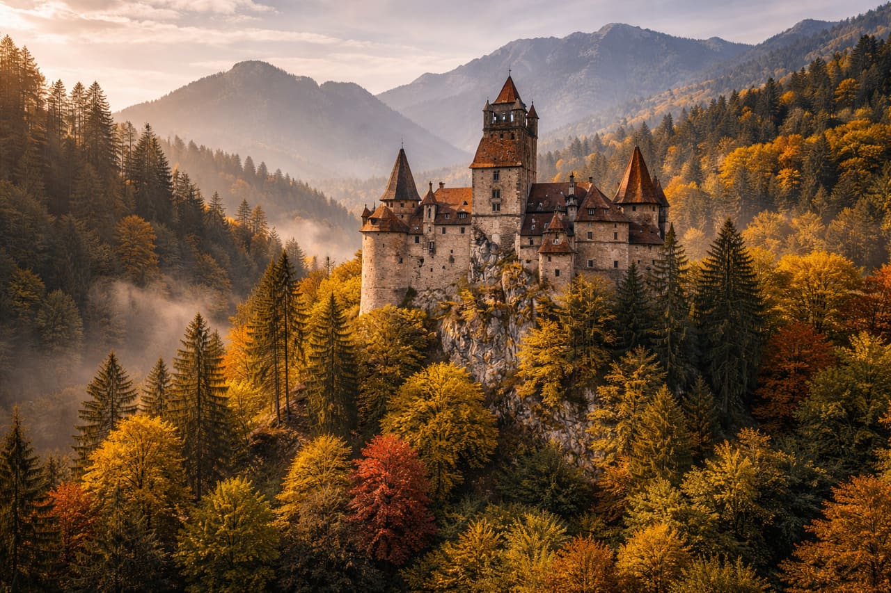 Il Castello di Bran su una collina tra le foreste dei Carpazi.