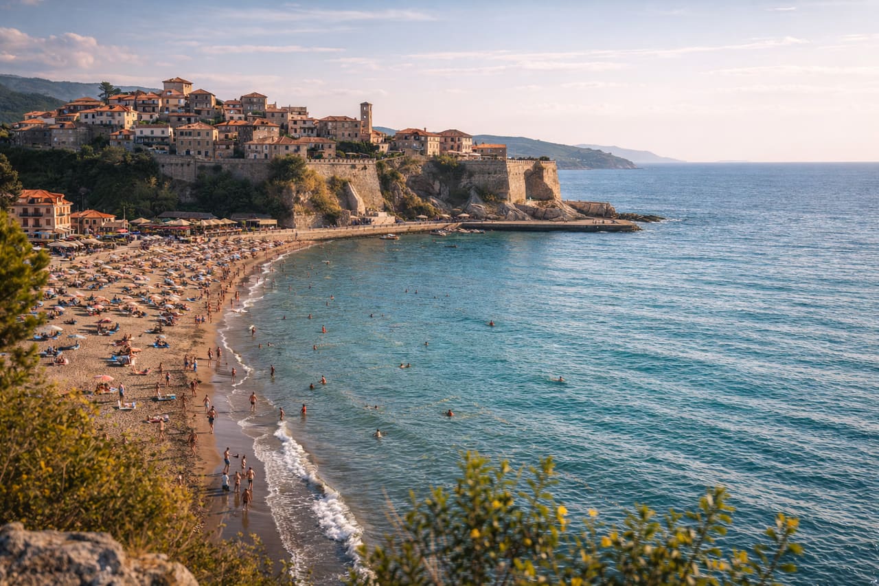 Spiaggia e centro storico di Ulcinj
