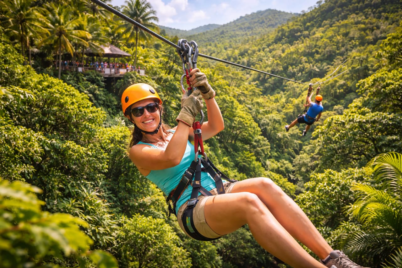 Zipline nella foresta tropicale di Antigua