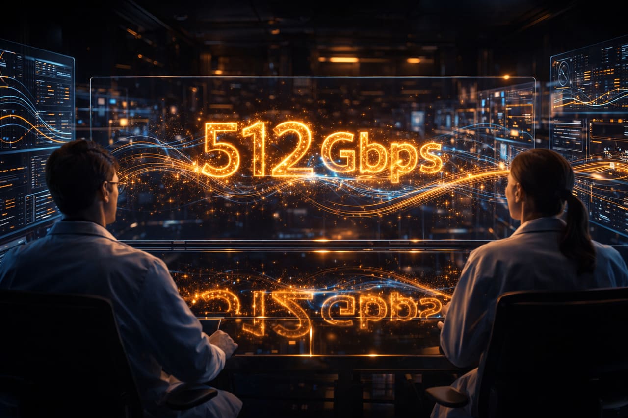 Indicazione olografica della velocità di 512 Gbit/s in un laboratorio buio