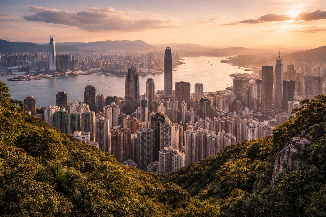 Panorama di Hong Kong dalla cima di Victoria Peak.