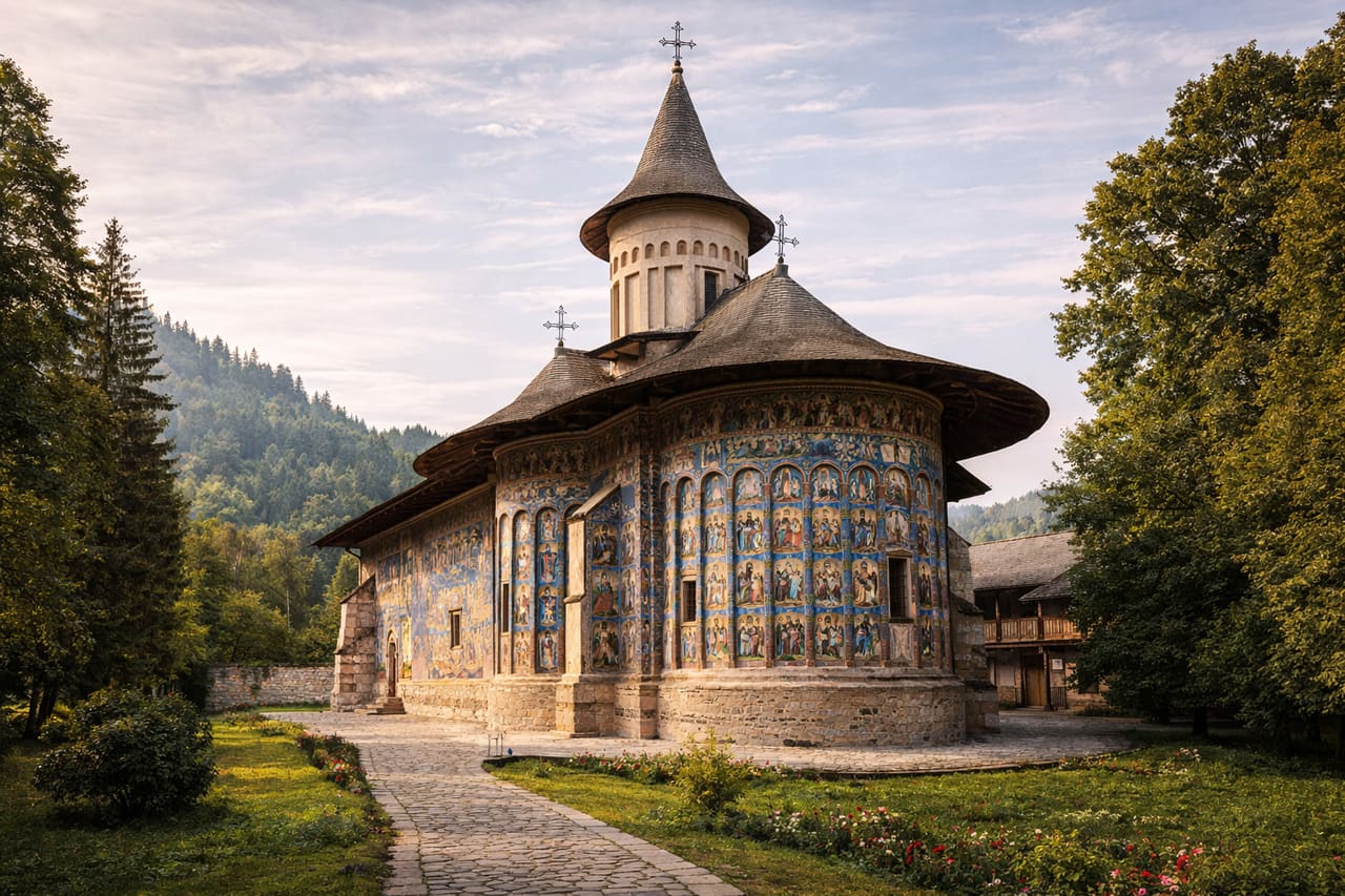 Il Monastero di Voroneț con affreschi blu.