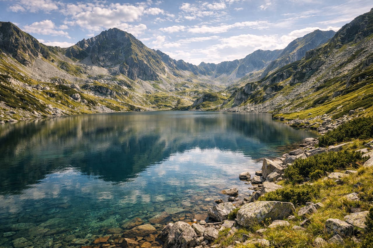 Un lago di montagna nel Parco Nazionale Retezat.