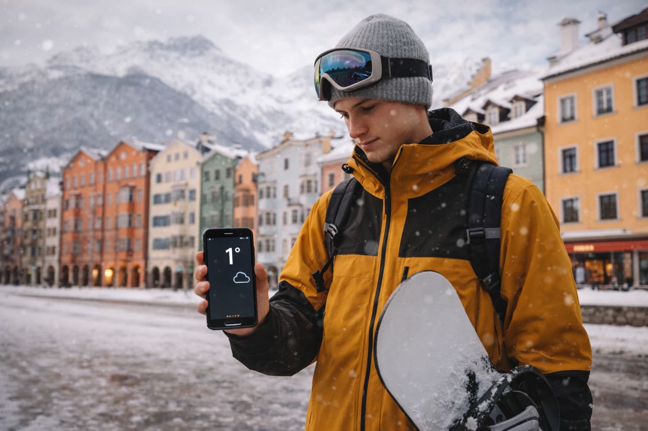 Controllo della temperatura a Innsbruck su uno smartphone con eSIM per viaggiare in Austria