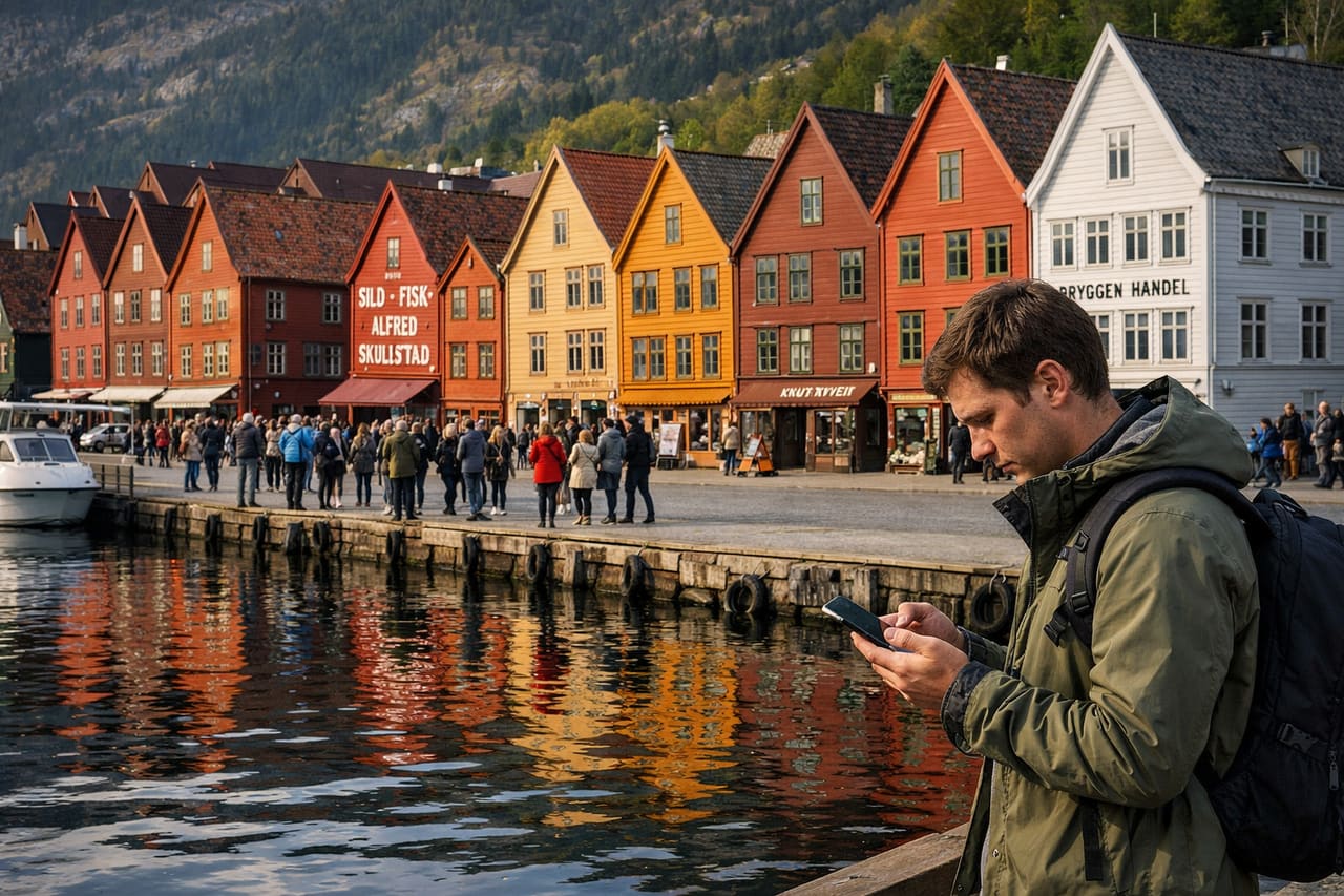 Case colorate di Bryggen a Bergen – porto storico della Norvegia