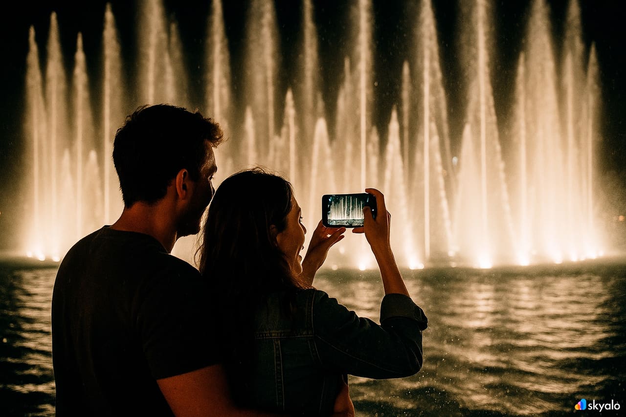 Пара снимает шоу фонтанов у Бурдж-Халифы