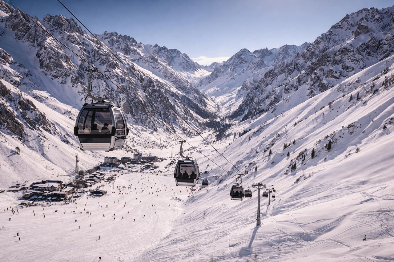 Stazione sciistica di Shymbulak sui monti del Tien Shan