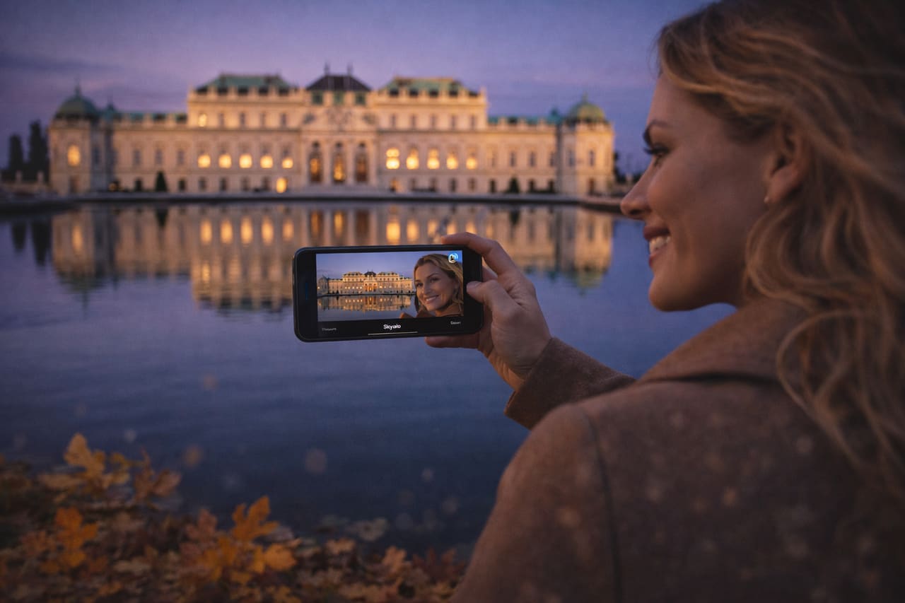 Selfie al Palazzo del Belvedere usando eSIM per viaggiare in Austria
