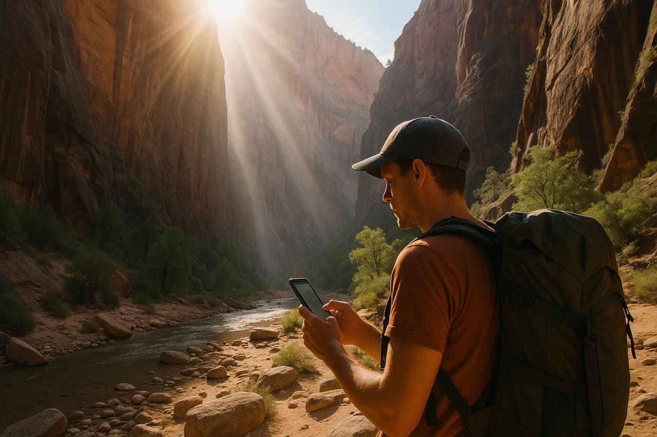 Turista al canó de Zion amb navegació per eSIM
