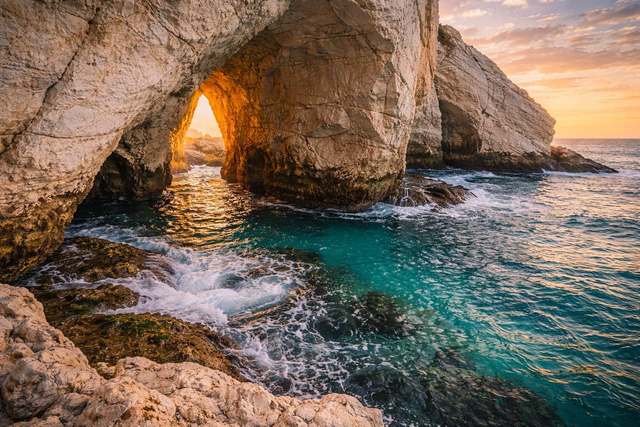 Le grotte marine di Rosh HaNikra e le scogliere bianche sulla costa del Mediterraneo