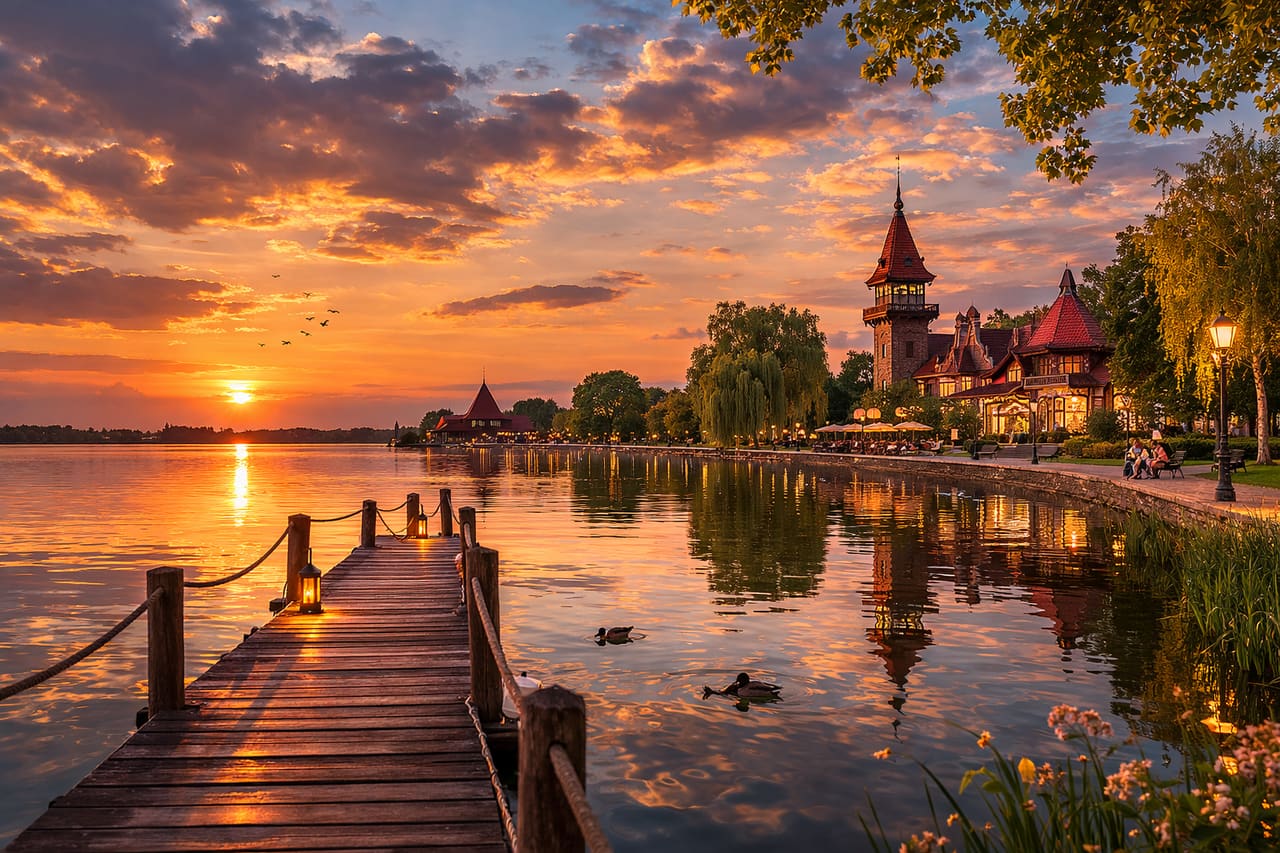 Il lago di Palić vicino alla città di Subotica con un bel lungolago.