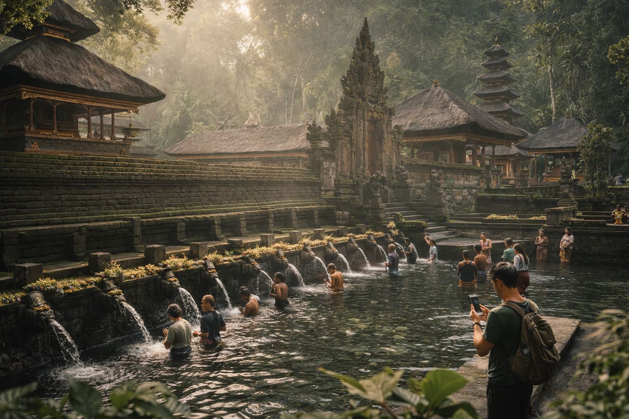 Sorgenti sacre di Tirta Empul con vasche e architettura templare
