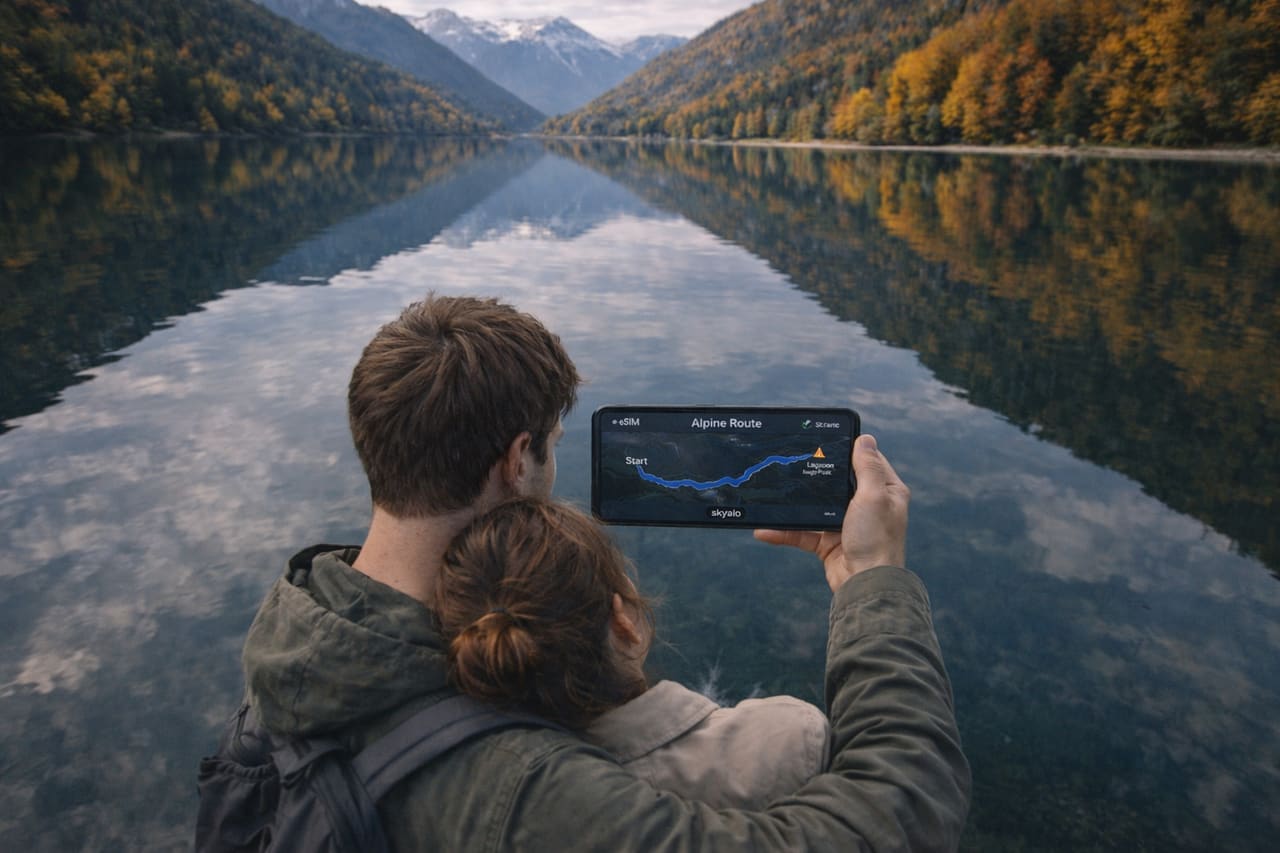 Percorso al lago Zell am See su smartphone con eSIM per viaggiare in Austria