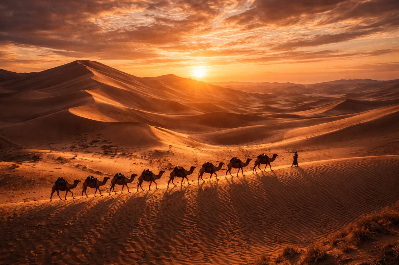 Le dune di sabbia di Dunhuang nel deserto del Gobi