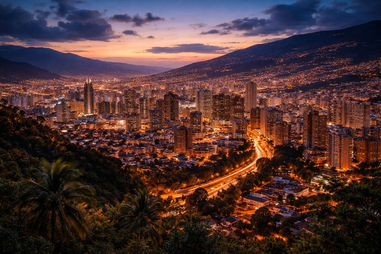 麥德林群山環繞的城市全景