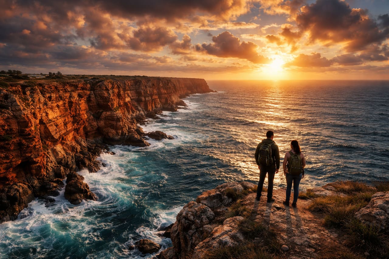 Capo Kaliakra con rocce rosse e turisti che usano internet eSIM