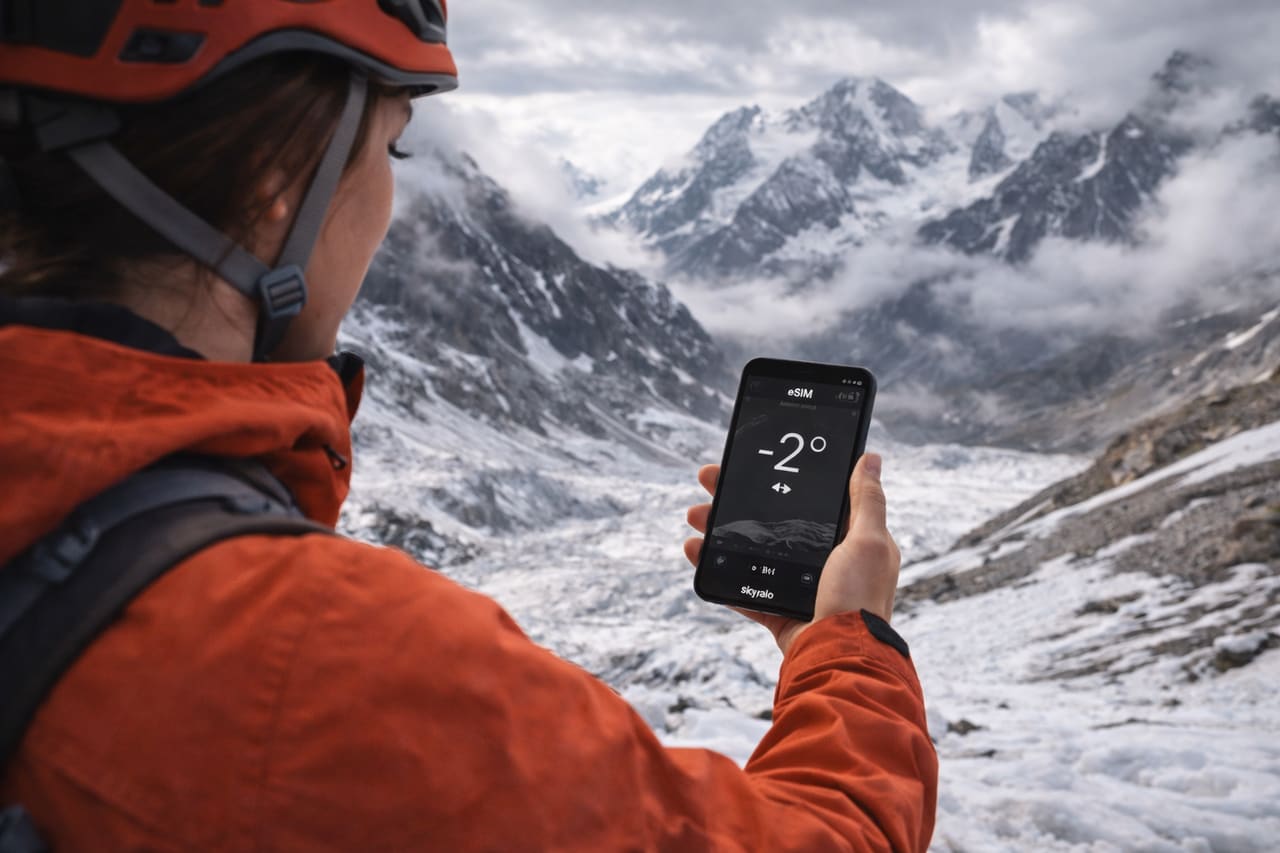 Controllo del meteo negli Alti Tauri tramite smartphone con eSIM per viaggiare in Austria
