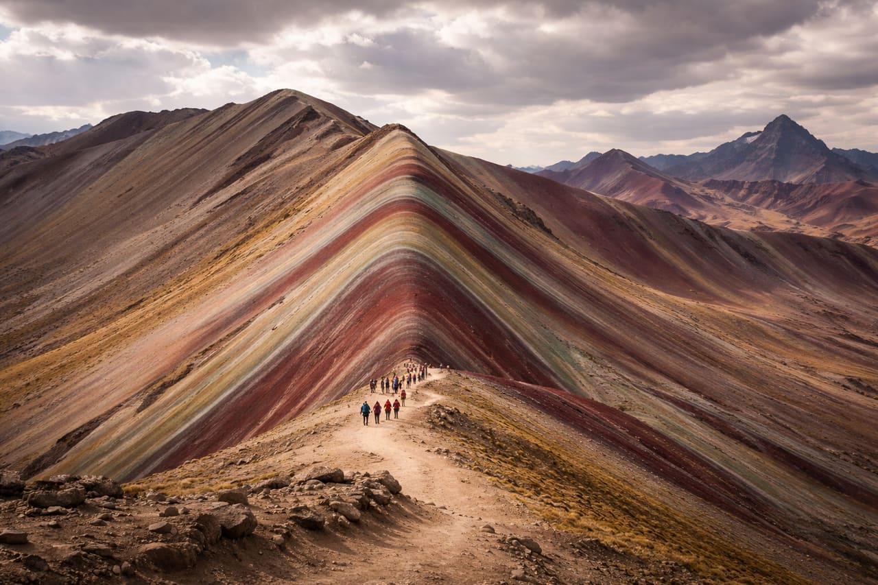 Vinicunca atau Rainbow Mountain - salah satu tempat alam paling unik di Peru