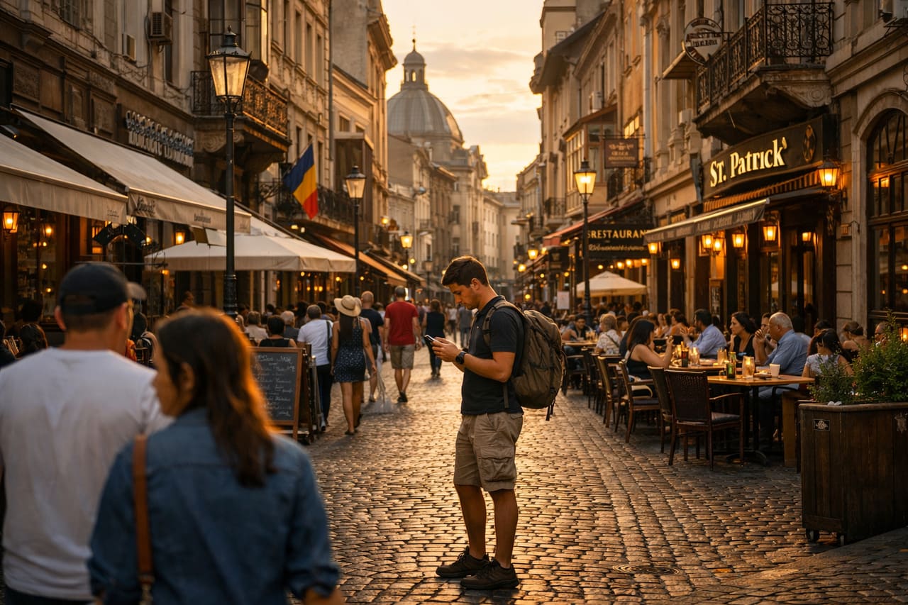 Una strada storica del centro storico di Bucarest.