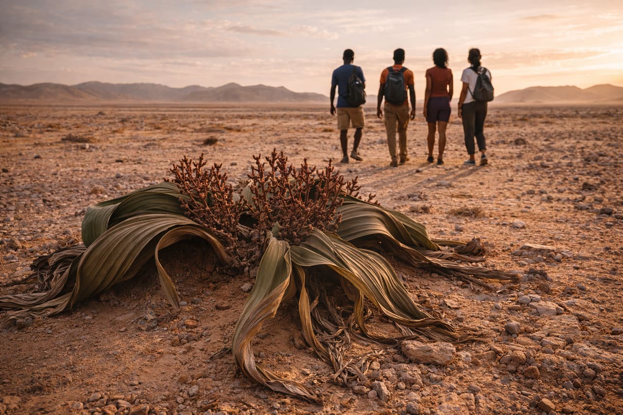 Pianta Welwitschia Mirabilis nel deserto angolano
